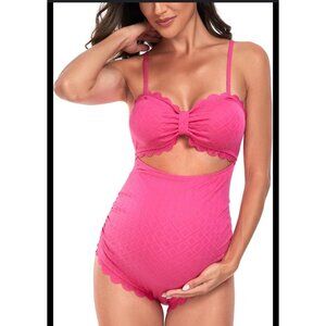 Maternity Hot Pink Scalloped One-Piece Womens Swimsuit XL